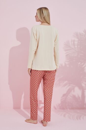 Siyah İnci krem çokrenkli Pamuklu Örme Pijama Takım 24240171
