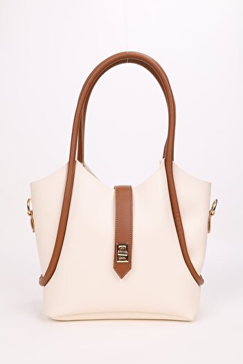 NOTHING Long Strap Women's Hand Shoulder and Crossbody Bag - Cream Tan, with Makeup Bag