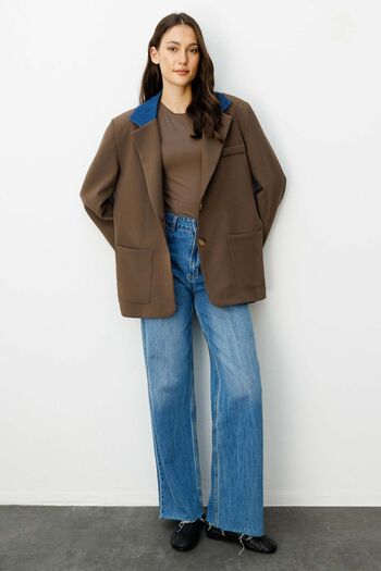 Hooopstore Dark Khaki Blazer Jacket - Denim Garni Detailed