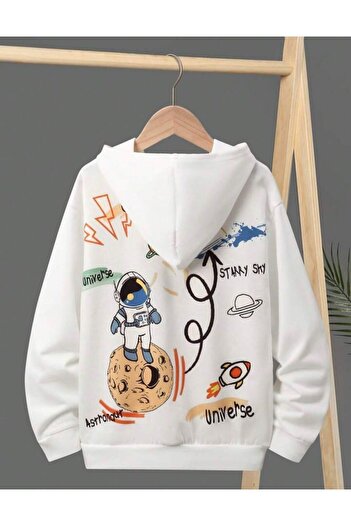 NoVibe Kids Unisex Planet Printed Oversize Hooded SweatShirt