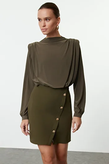 Trendyol Collection Khaki Mini Woven Dress - Straight Padded, Twoaw24el00483
