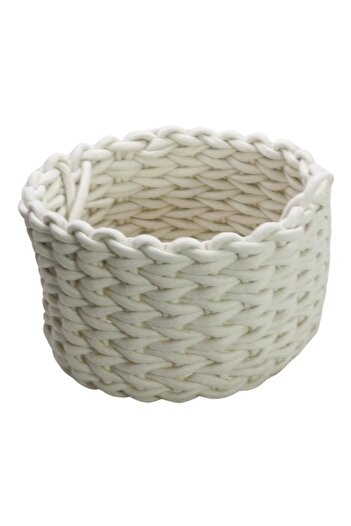 T.Concept White Decorative Elegant Knitted Rope Macrame Basket - Large Size (L)