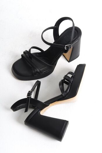 Modabuymus Olga Black Cross Strap Thick Platform Heeled Shoes