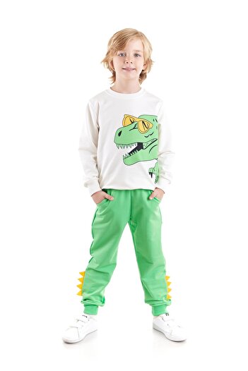 AHENGİM Boy's Dinosaur Printed Sweatshirt and Sweatpants Set 2 Pcs Ak2531