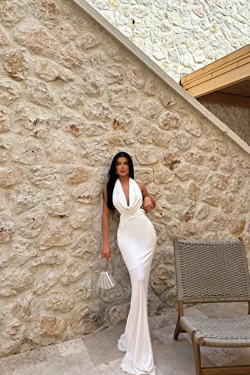 Eyyo White Pamella Back Low-cut Long Dress ATE-0994