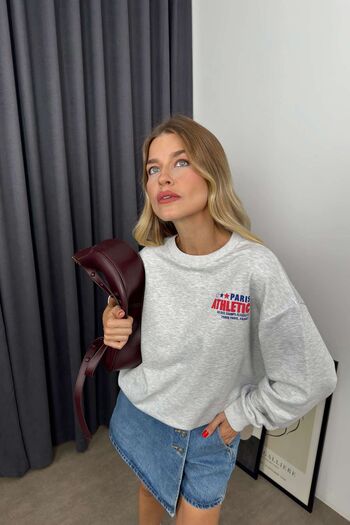 Sue Store Paris Printed Gray Melange Oversize Sweatshirt