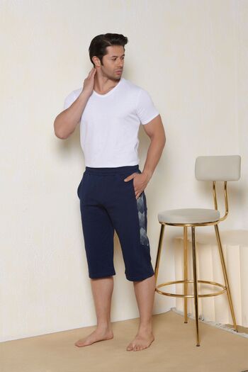 BlackHorn Men's Navy Blue Cotton Regular Fit Black Horn Pocket Shorts & Capri
