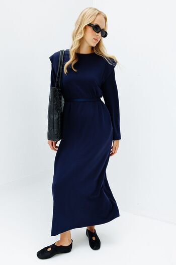 Hooopstore Navy Blue Compact Cotton Dress - Aller Detailed