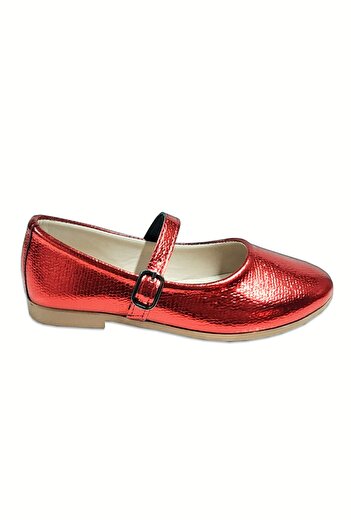 welissa Girl's Red Buckle Ballerina Shoes