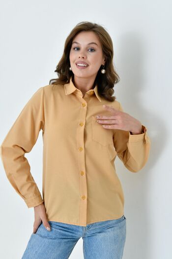 enmodaiçgiyim Γυναικείο πουκάμισο Camel Color Short Basic – Κομψό, ίσιο κόψιμο, για καθημερινή χρήση και χρήση γραφείου με τσέπες