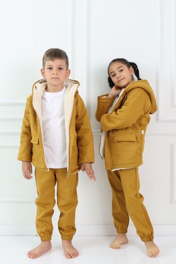 Cuckoo Cotton Boy Girl - Yellow Gabardine Fabric, Plush Fleece Lined Hooded Coat
