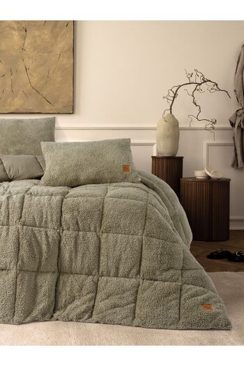 Cotton Box Stone Colored Single Plush Quilt Set - 155X215 cm