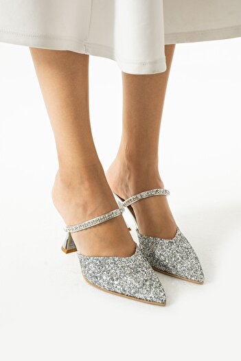 DUXAL SHOES Stone Detailed Casey Glass Crumbs - Open Back High Heels