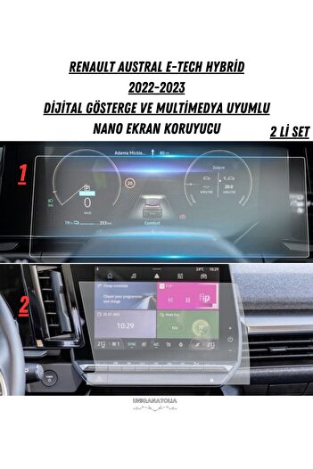 UniqAnatolia Renault Austral E-Tech Hybrid 2022-2023 Multimedia and Instrument Panel Compatible Nano Screen Protector