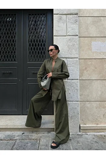 My Blog Khaki Halley Shirt and Trousers Set - Side Tie
