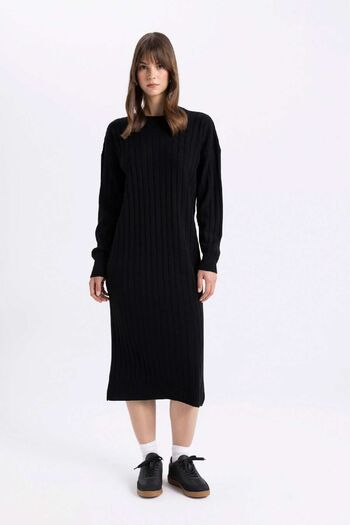 DeFacto Regular Fit Half Turtleneck Basic Plain Long Sleeve Knitwear Dress W0986Az24Wn