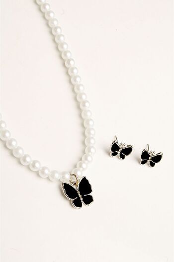 EUROMODA Red White Yellow Turquoise Black Navy Colorful Butterfly Design Necklace and Earring Set