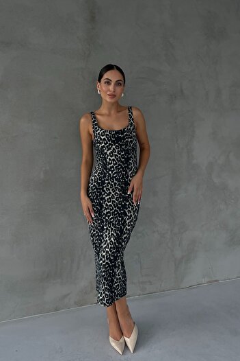 Seda Yalçın Atelier Leopard Patterned Slit Denim Dress
