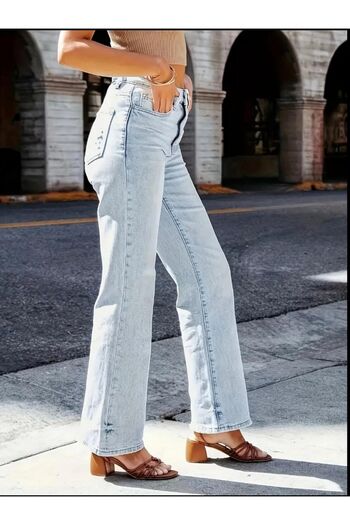 geenz manifacture Jessi - Light Blue Palazzo Jean Trousers with High Waist and Lycra