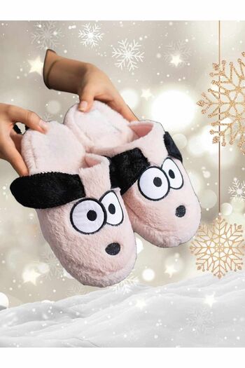 Behtah Kundura Men's and Women's Home Slippers - Dog Figured, Silent Sole, Plush Fluffy Dowry Slippers