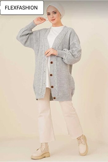 FLEX FASHION Women's Winter Hair Knit Popular Trend Gray Color Knitwear Cardigan