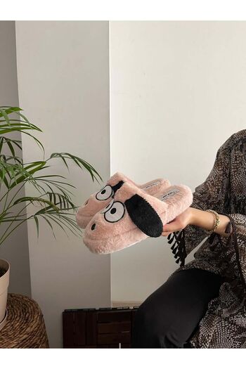 Behtah Kundura Men's and Women's Home Slippers - Dog Figured, Silent Sole, Plush Fluffy Dowry Slippers