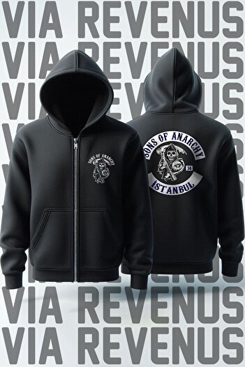 Vordevia Sons of Anarchy - Unisex Biker Zip Up Hoodie Φούτερ Ζακέτα με στάμπα στην πόλη σας μπροστά και πίσω