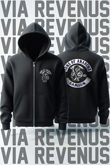 Vordevia Sons of Anarchy - Unisex Biker Zip Up Hoodie Φούτερ Ζακέτα με στάμπα στην πόλη σας μπροστά και πίσω