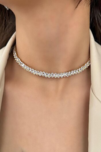 TAKIŞTIR Altın Renk Taşlı Choker Su Yolu Kolye