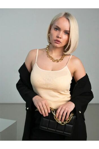 MİSTİRİK Sevrina Model - Seamless Soft Knitted, Long Blouse - Tan Color