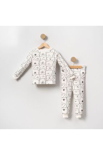 aden kids Ecru Bear Printed Seasonal Cotton Fabric Cartoon Unisex Children's Pajamas Set