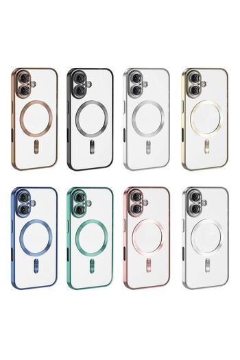 Rivor Apple iPhone 16 Kılıf Kamera Korumalı Magsafe Wireless Şarj Şeffaf Kenarları Renkli Yumuşak Kapak