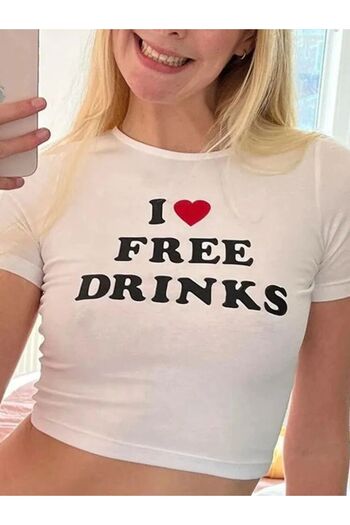 MEAGİYİM Y2k I Love Free Drinks Crop Baby T-shirt