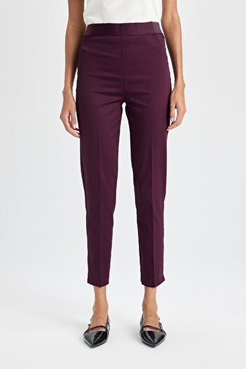 DeFacto Sigaret Saten Kumaş Pantolon Bordo Normal Bel Basic Düz Beli Lastikli Düz Paça J8743az24wn