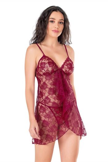 PRIMODA Burgundy Short Tulle Nightgown