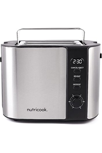 Nutricook Digital Toaster 800W 2-Slice with Bagel, Reheat & Defrost Functions, Stainless Steel - Grey NC-T102S