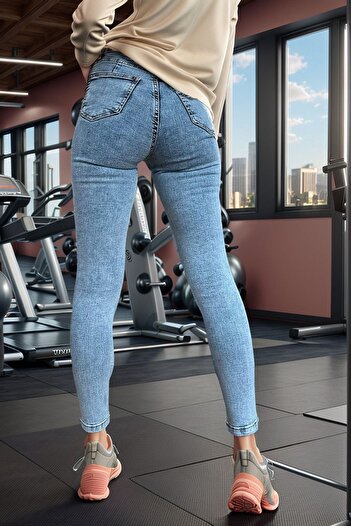 SHEVEGA Ψηλόμεσο Lycra Ice Blue 90s Slim Fit Jeans - Snow Washed