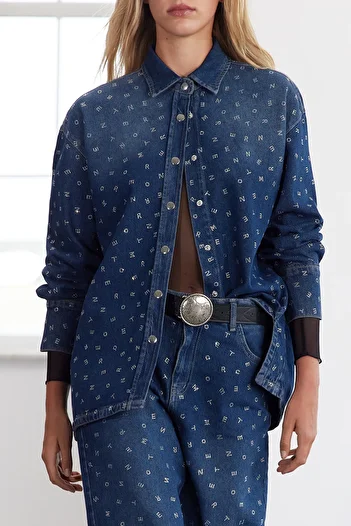 Trendyol Collection Limited Edition Blue Jewelled Oversize Denim Jacket Twoaw25Ce00038