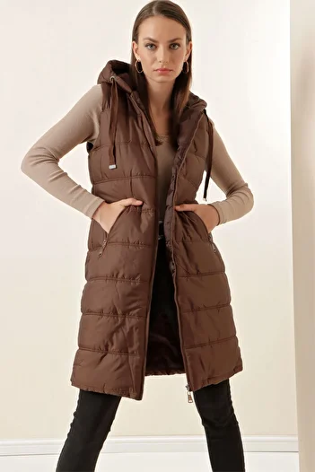 Bigdart 5140 Hooded Long Puffer Vest - Brown