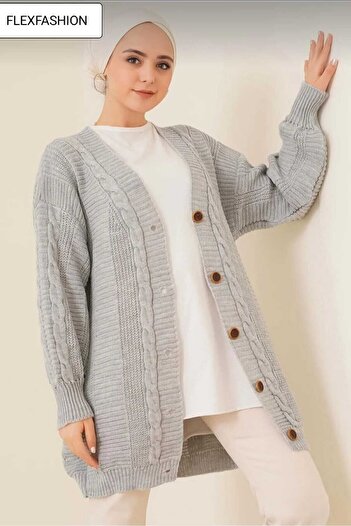 FLEX FASHION Women's Winter Hair Knit Popular Trend Gray Color Knitwear Cardigan
