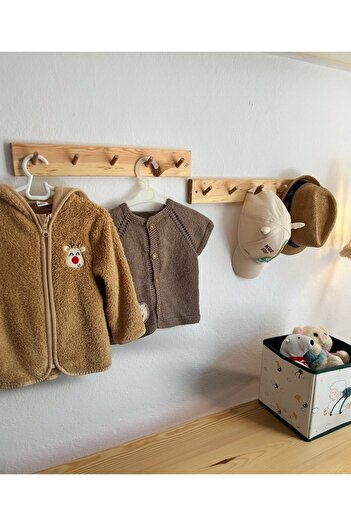 MisBoho Ahşap 42 cm Çiftli Duvar Askılığı Seti - Doğal ve Şık Düzenleyici Çözüm