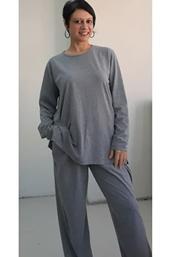 Mertcan Butik Gray Bottom Top Combed Cotton Viscose Pajama Set