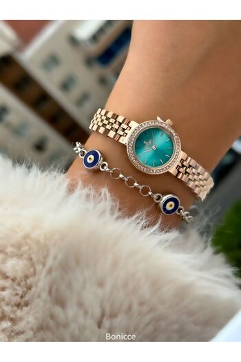 Reward New Model Color Steel Cord Small Mini Case Rhinestoned Women's Wristwatch + Nazar Beaded Bracelet