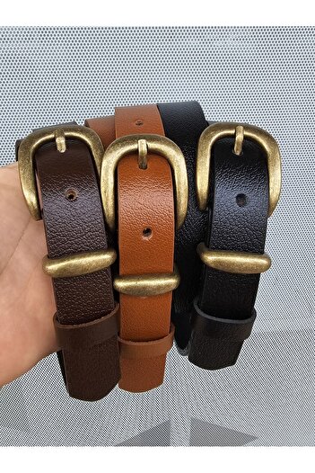 Kemerix Black-Tan-Bitter Brown 3-Piece 100% Genuine Leather Belt Set - Buckle and Antique Finish