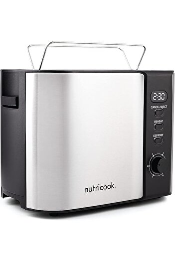 Nutricook Digital Toaster 800W 2-Slice with Bagel, Reheat & Defrost Functions, Stainless Steel - Grey NC-T102S