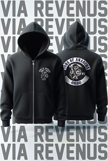 Vordevia Sons of Anarchy - Unisex Biker Zip Up Hoodie Φούτερ Ζακέτα με στάμπα στην πόλη σας μπροστά και πίσω