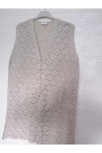 anne moda ankara Long Knitwear Summer Vest - Lace Motif