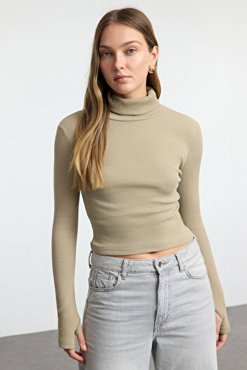 Trendyol Collection Flexible Corded Knitted Blouse - Turtleneck, Finger Detail, Stone Sitting - Twoaw21Bz0071