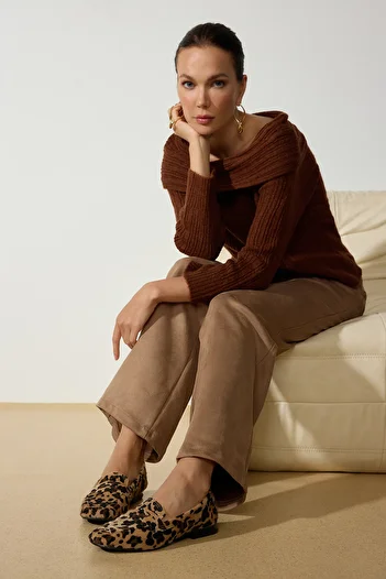 TRENDYOL SHOES Коричневі жіночі мокасини з леопардовим принтом TAKAW25LA00005