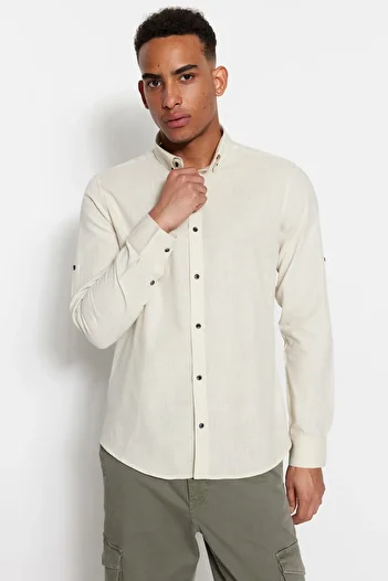 Trendyol Collection Stone Button Collar Epaulettes Slim Fit Long Sleeve 100% Cotton Shirt Tmnss20Go0189